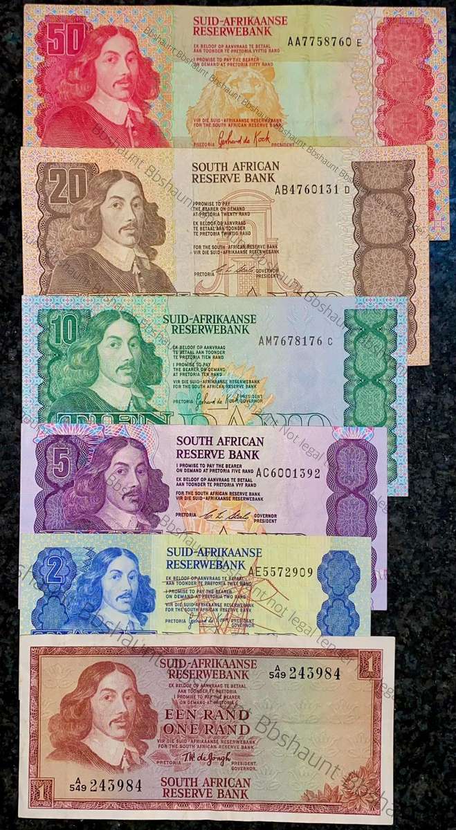 Complete Set AA or A banknotes R50AA to R1A -- 1967-1990 (1 bid takes all)