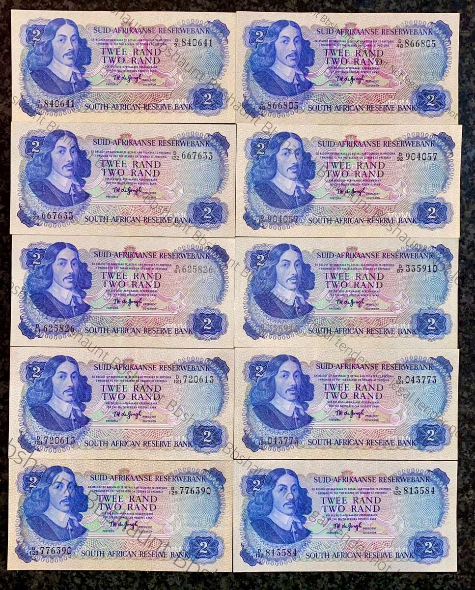 Tw De Jongh. R2 aunc all Springbuck wtm 2nd issue 1974 (bid per note)
