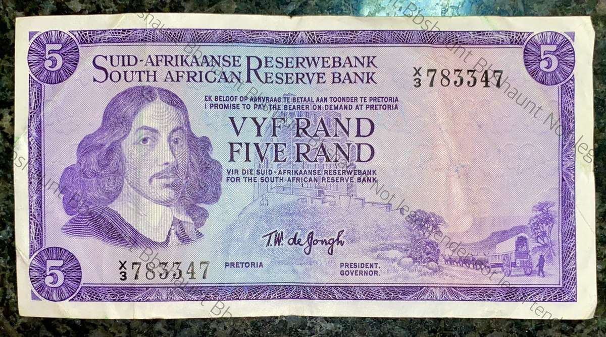 REPLACEMENT NOTE TW DE JONGH R5 -- X3 -- 1967 A/E 1ST ISSUE SPRINGBUCK WTM