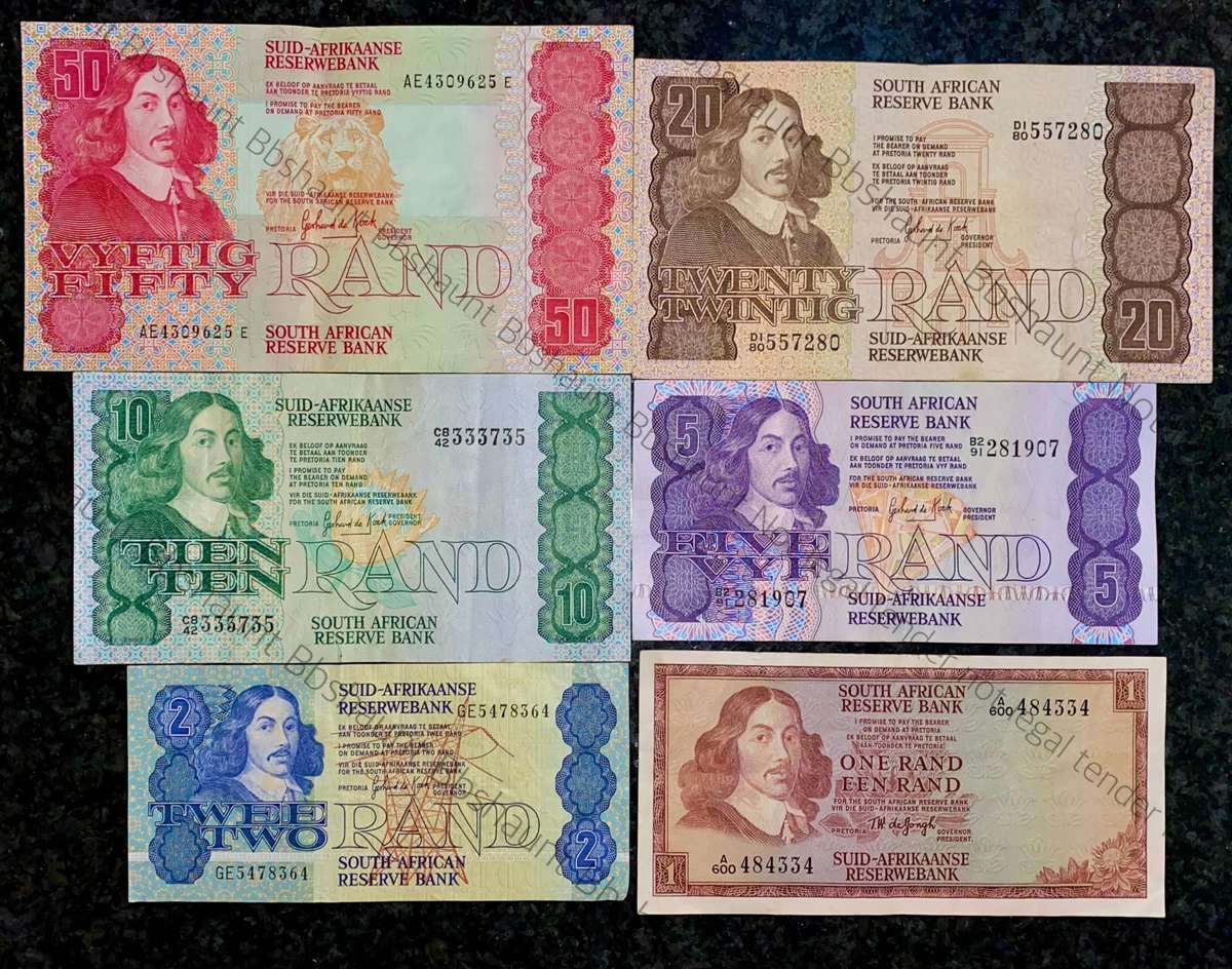 Complete set GPC De Kock & decimals R50 TO R2 - 1980s(R1 de Jongh 1975)(1 bid takes all)