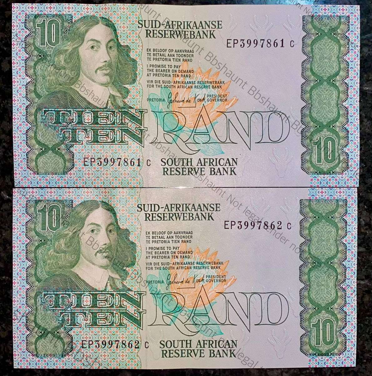 GPC De Kock. R10 in sequence EP3997861-862 Aunc 3rd issue 1985 (1 bid takes all )