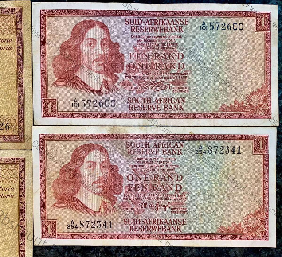 Set Of R1 notes All Governor's - G Rissik & TW De Jongh 1962-1967 (1 bid takes all)