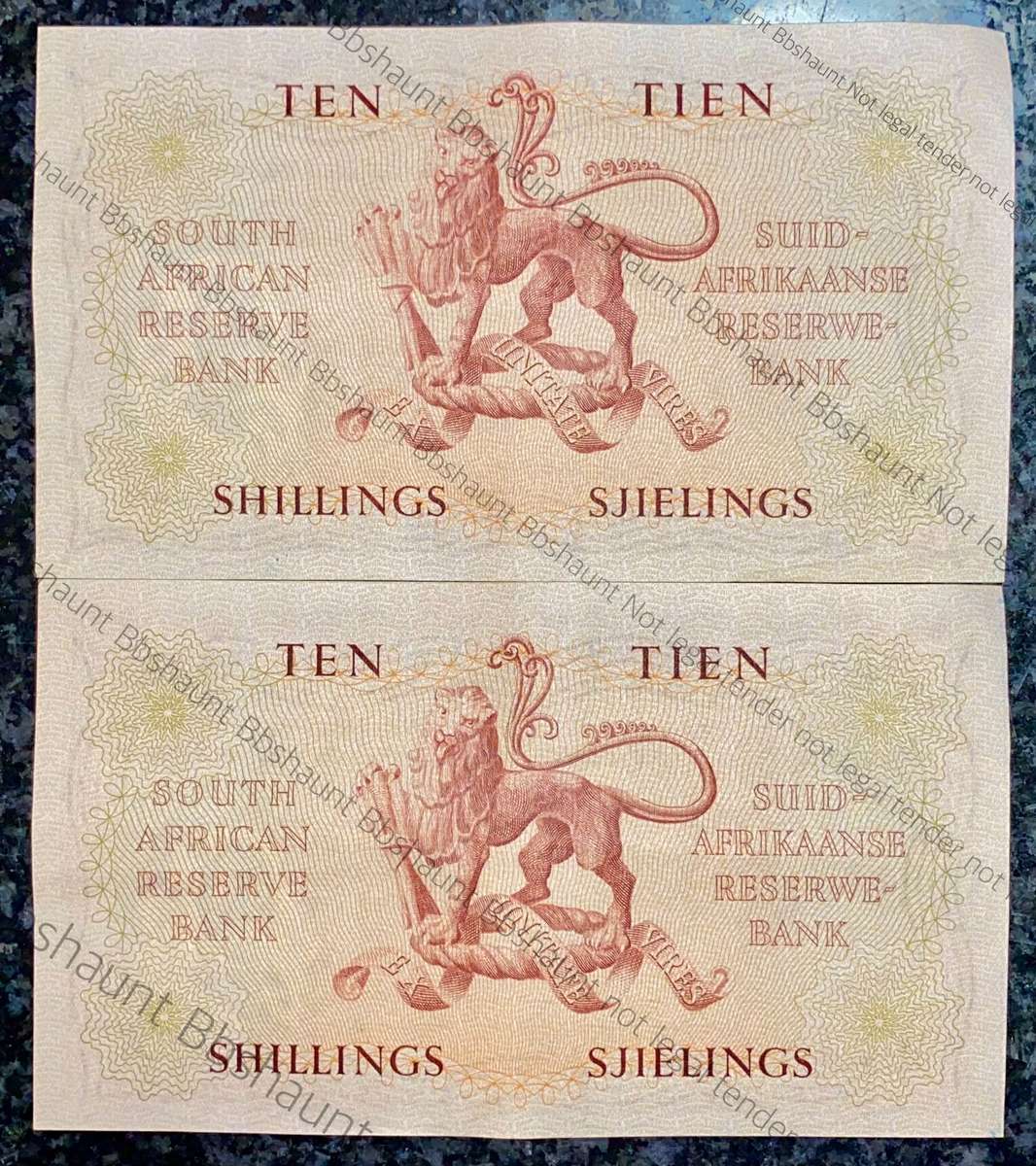 MH DE KOCK 10 SHILLINGS IN SEQUENCE A97 /489662-663 A/E 5.1.1955 CRISP NOTES EF (1 BID TAKES ALL)