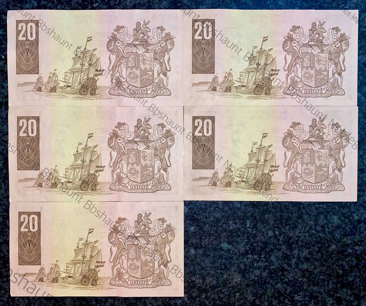 GPC De Kock. R20 in sequence D5 77/812265-261 UNC-AUNC 3rd issue 1984 (bid per note)