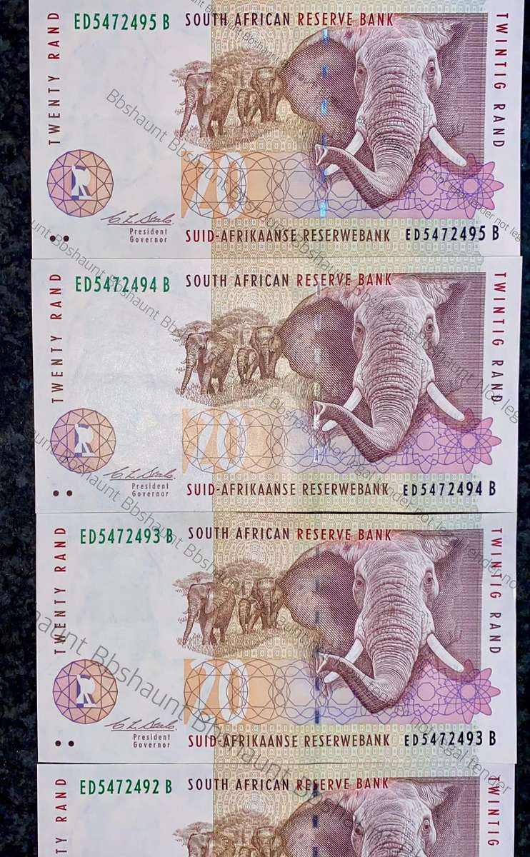 CL Stals. R20 -- in sequence ED5472495-492 Elephant wtm 2nd issue 1993 aunc (1 bid takes all)