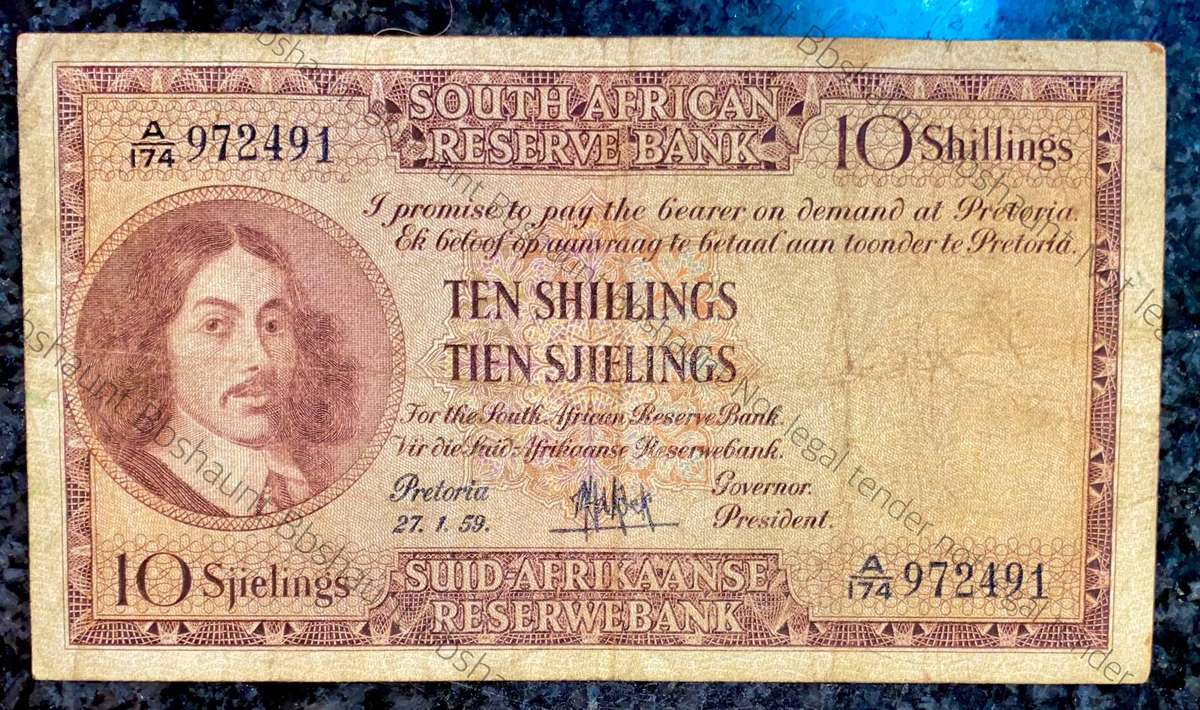 Mh De Kock. 10 shillings 27-1-1959 -- A174