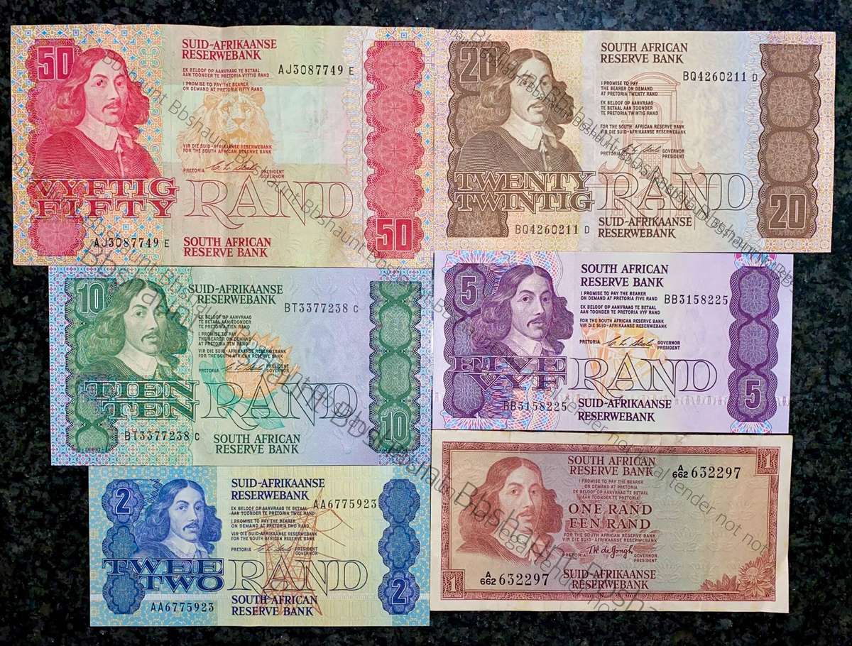 Complete Set CL Stals & Decimals R50 to R2AA UNC - 1st issue 1990 (R1 TW De Jongh) (1 bid takes all)