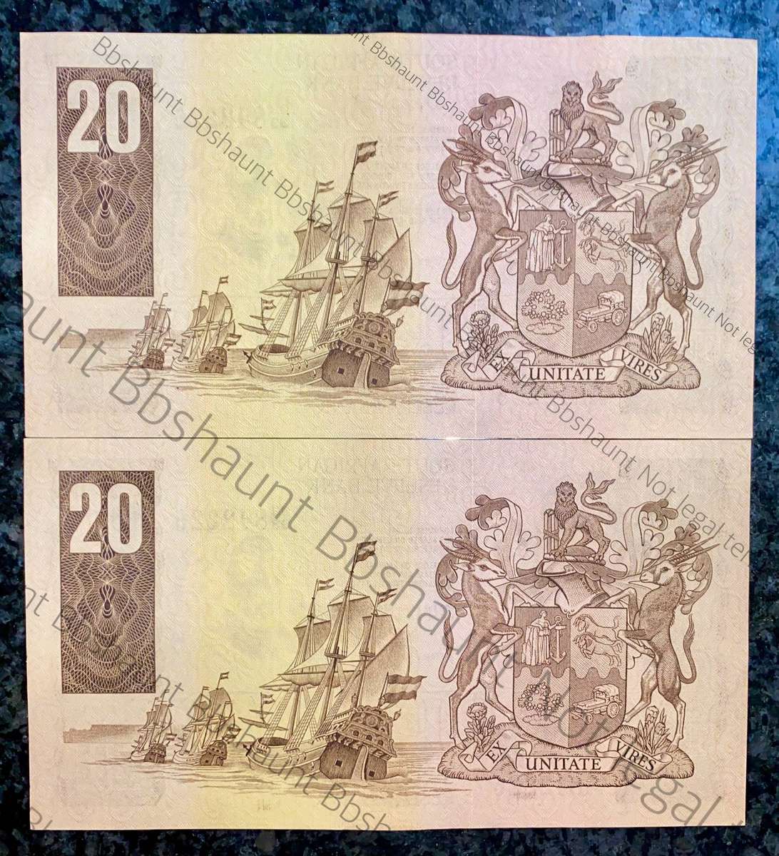 GPC De Kock. R20 in sequence D3 33/842225-226 AUNC+ 3rd issue 1984 (1 bid takes all)