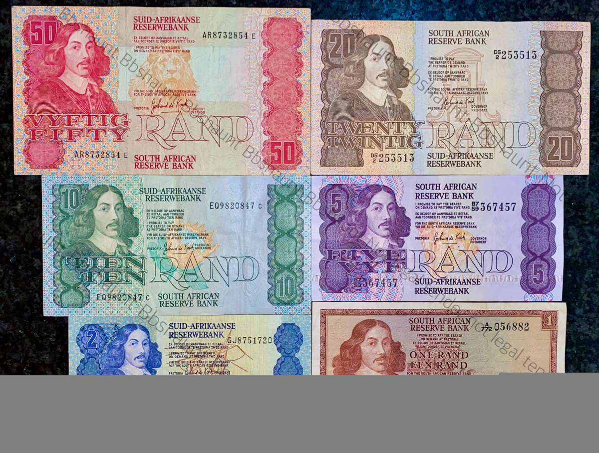 Complete set GPC De Kock & decimals R50 TO R2 - 1980s(R1 de Jongh 1975)- (1 bid takes all)