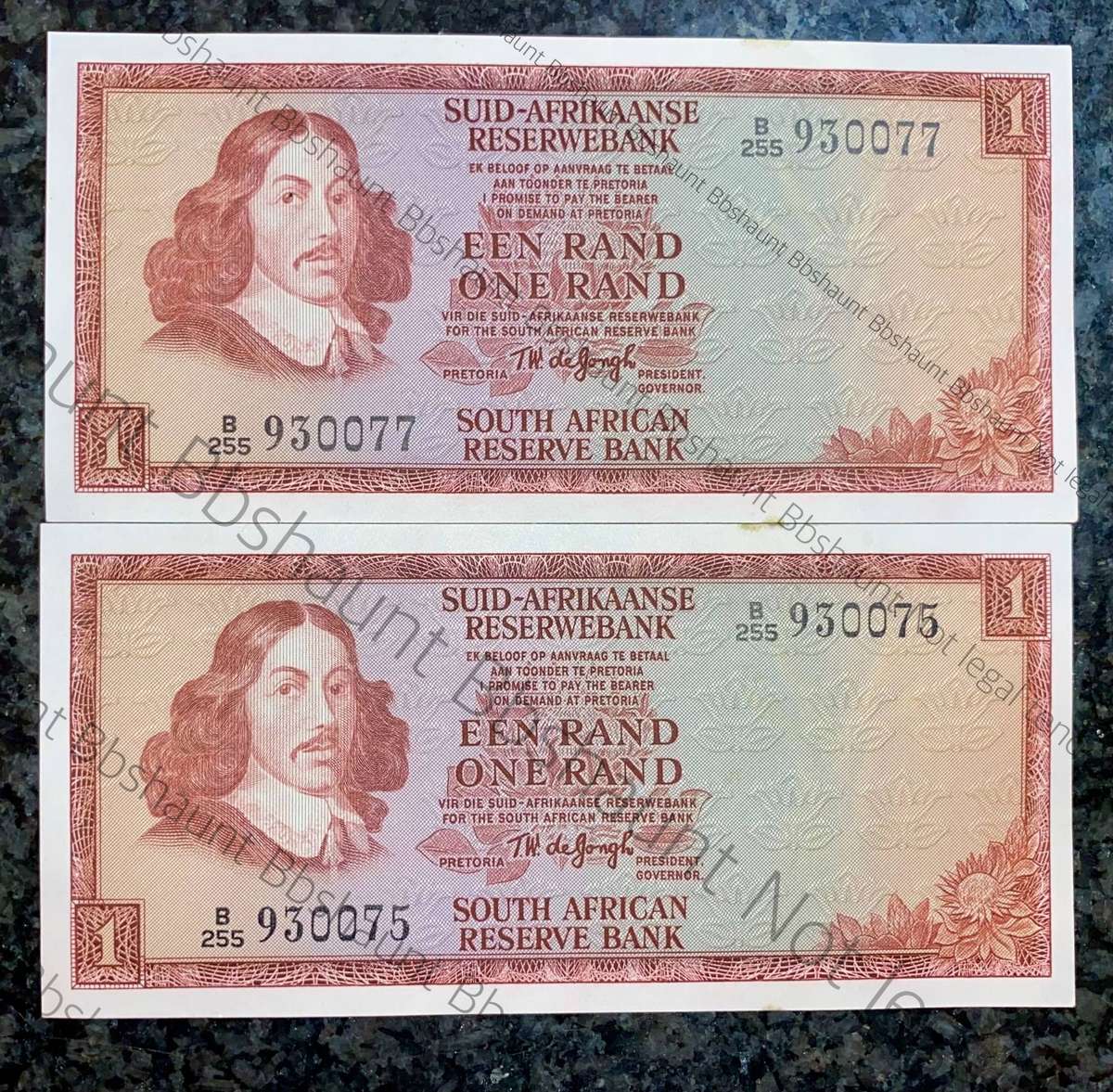 TW De Jongh. R1 close in sequence B255 /930075-077 unc 3rd issue 1975 (1 bid takes all )