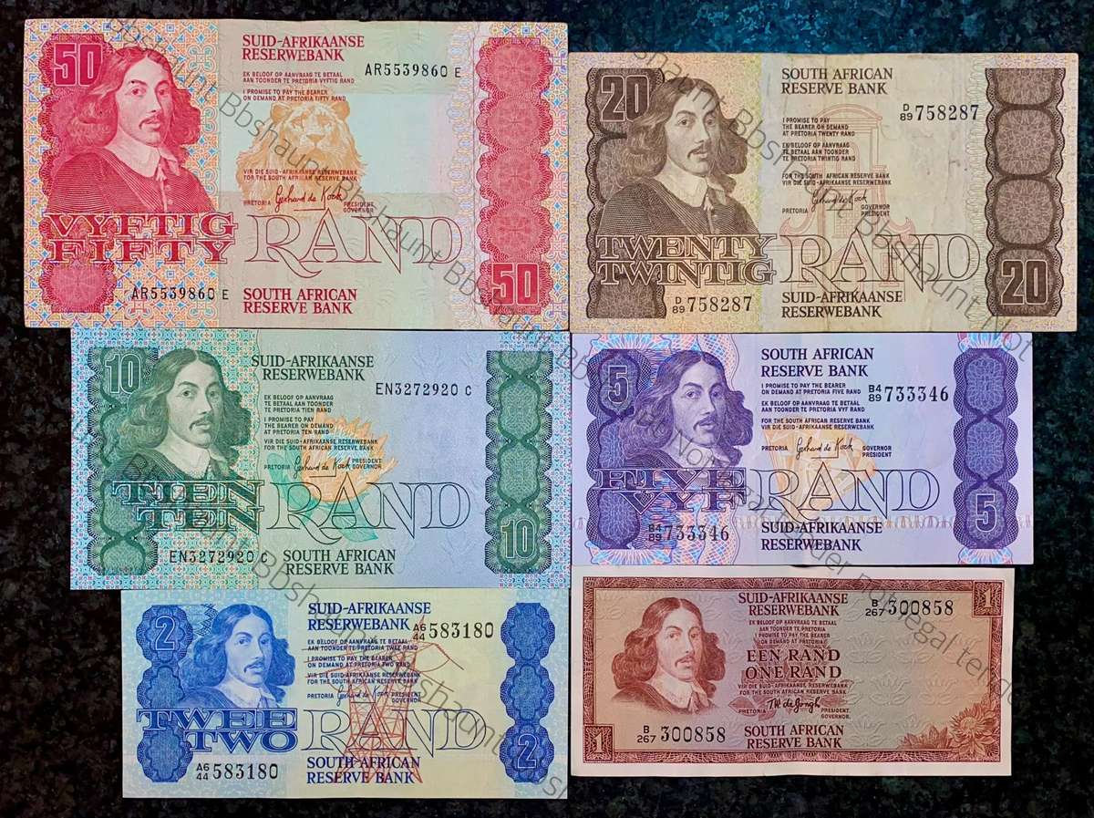 Complete Set GPC De Kock & decimals R50 TO R2 - 1980s (R1 De Jongh 1973) (1 bid takes all)