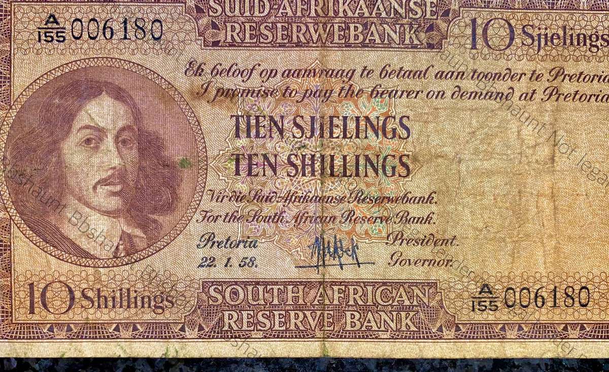 Mh De Kock. 10 shillings 22-1-1958 -- A155 /006180