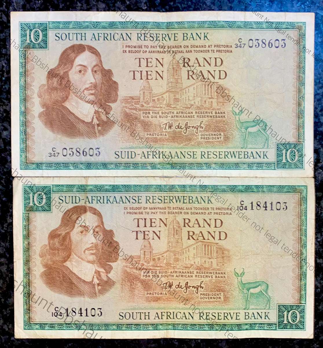 Tw De Jongh. R10 Springbuck & Van Riebeeck wtm 1967-1975 (1 bid takes all)