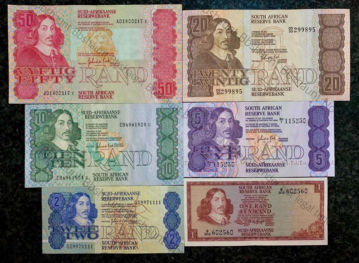 Complete Set GPC De Kock & decimals R50 TO R2 - 1980s (R1 de Jongh 1975) (1 bid takes all)