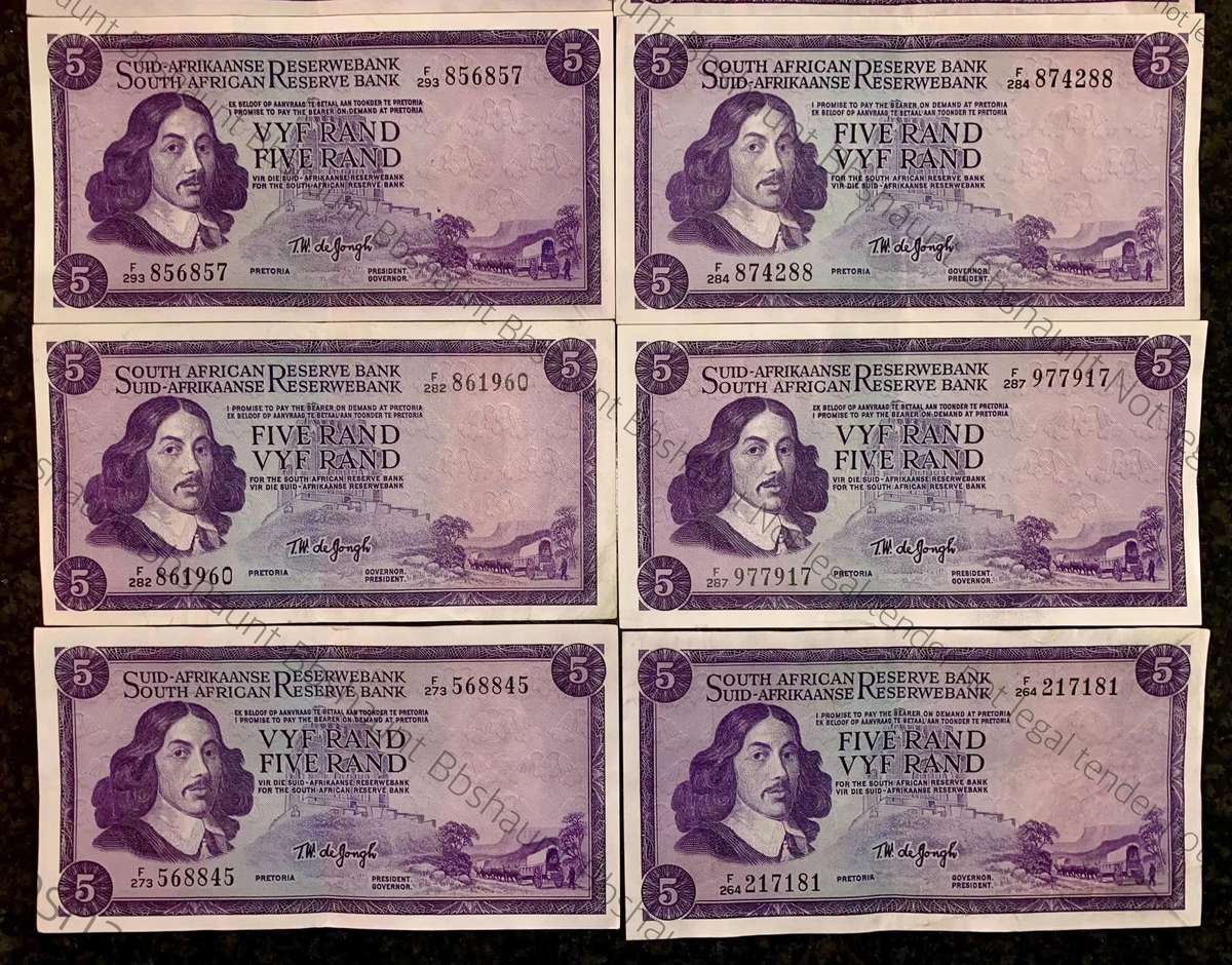 Tw De Jongh. R5 Van Riebeeck wtm 3rd issue 1975 (bid per note) good condition
