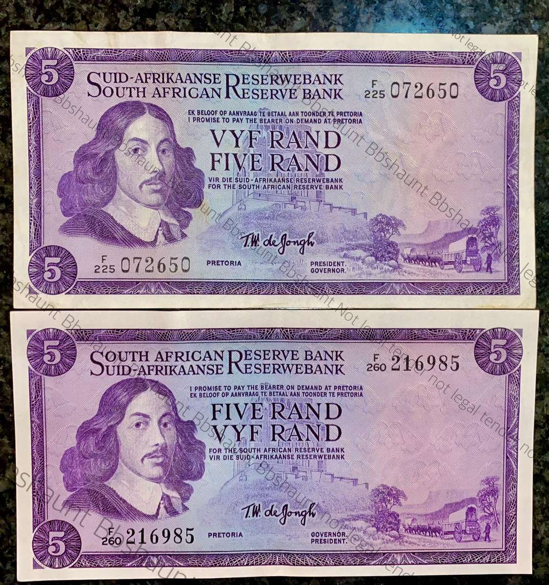 Tw De Jongh. R5 springbuck wtm & van Riebeeck wtm 1967/1976 (1 bid takes all)