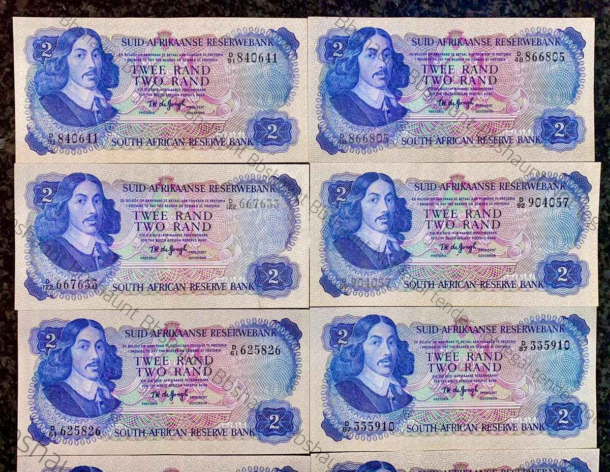 Tw De Jongh. R2 aunc all Springbuck wtm 2nd issue 1974 (bid per note)