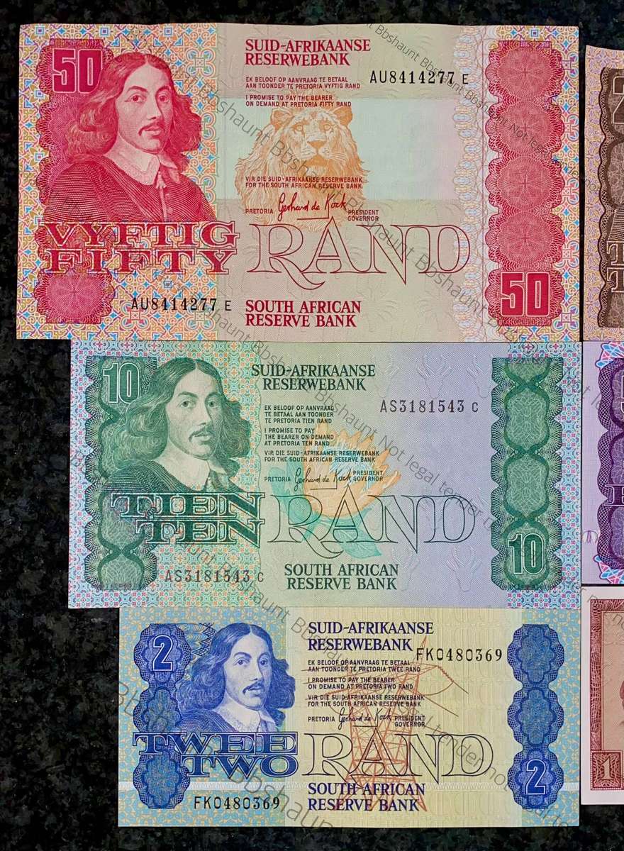 Complete Set GPC De Kock & decimals R50 TO R2 - Mostly UNC (R1 De Jongh 1973) (1 bid takes all)