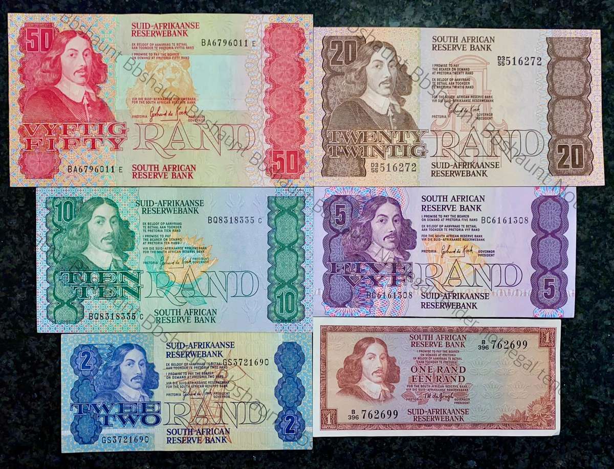 COMPLETE SET OF GPC DE KOCK & DECIMALS R50 SCARCE BA SERIE'S TO R2 - 1980s (R1 TW DE JONGH 1975)