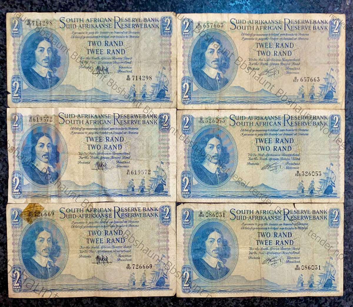 Set of R2 -- MH DE Kock 1961 & G Rissik 1962 (1 bid takes all 6 notes )