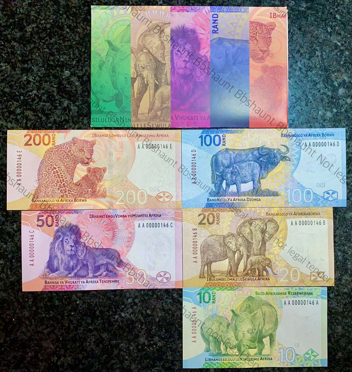 L KGANYAGO FULL SET VERY LOW MATCHING NO - AA0000146 A - FIRST ISSUE 2023 IN S A RESERVE BANK FOLDER