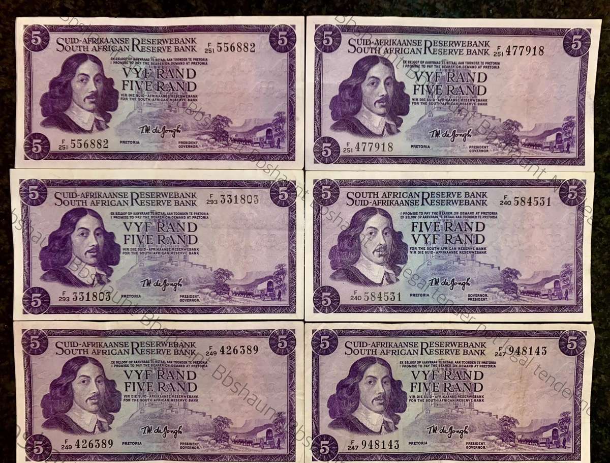 Tw De Jongh. R5 Van Riebeeck wtm 3rd issue 1975 (bid per note)