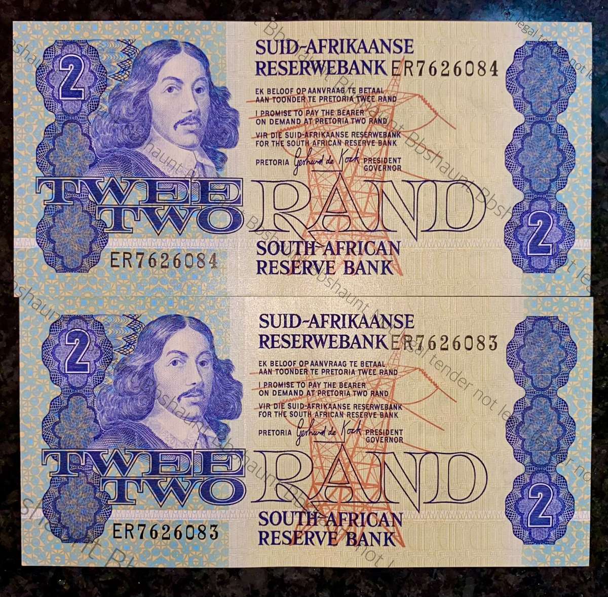 GPC De Kock. R2 in sequence ER7626084-083 UNC 3rd issue 1984 (1 bid takes all )