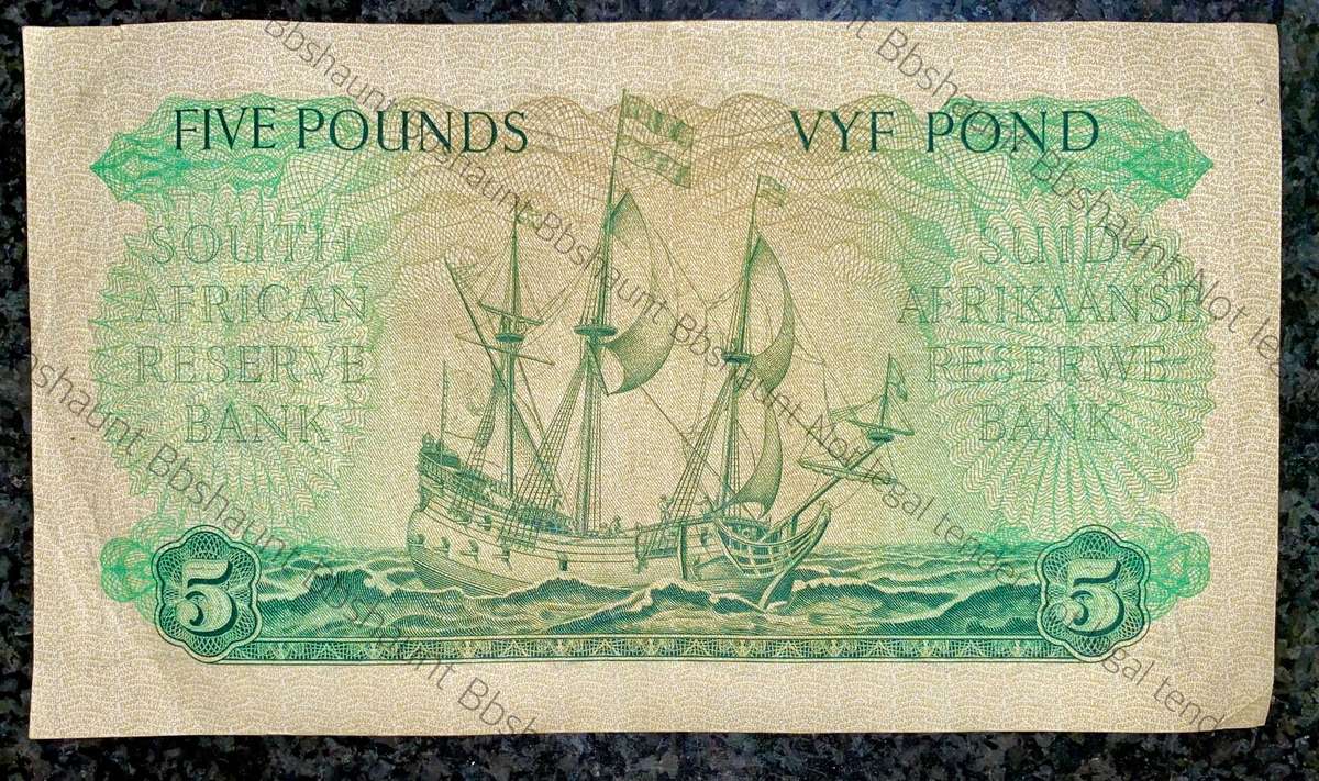 MH De Kock. 5 pound 17. 4. 1959 -- C72 /555302 clean note
