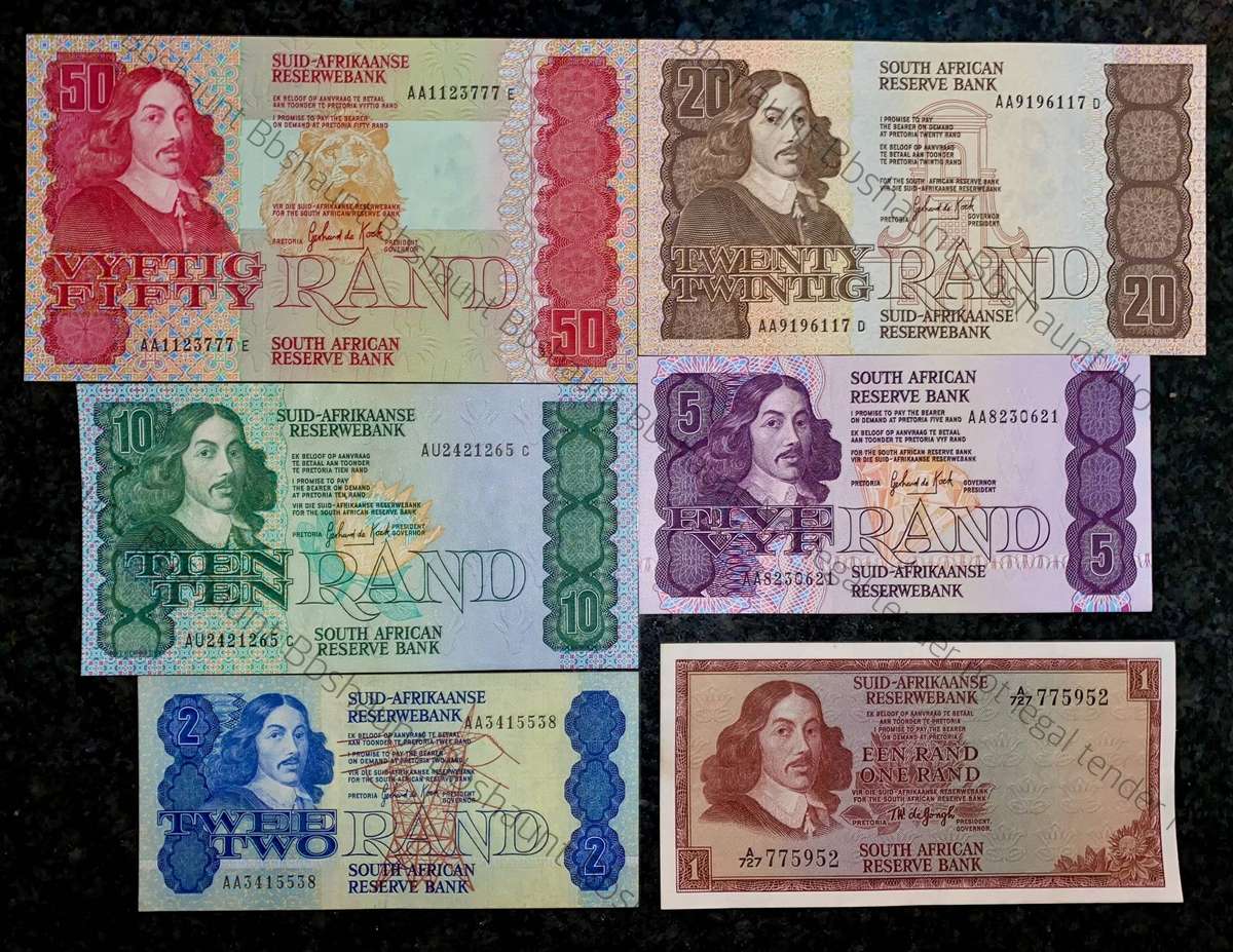 Complete Set All AA GPC De Kock & decimals R50AA TO R2AA --  UNC-AUNC 1980s (R1A TW De Jongh)