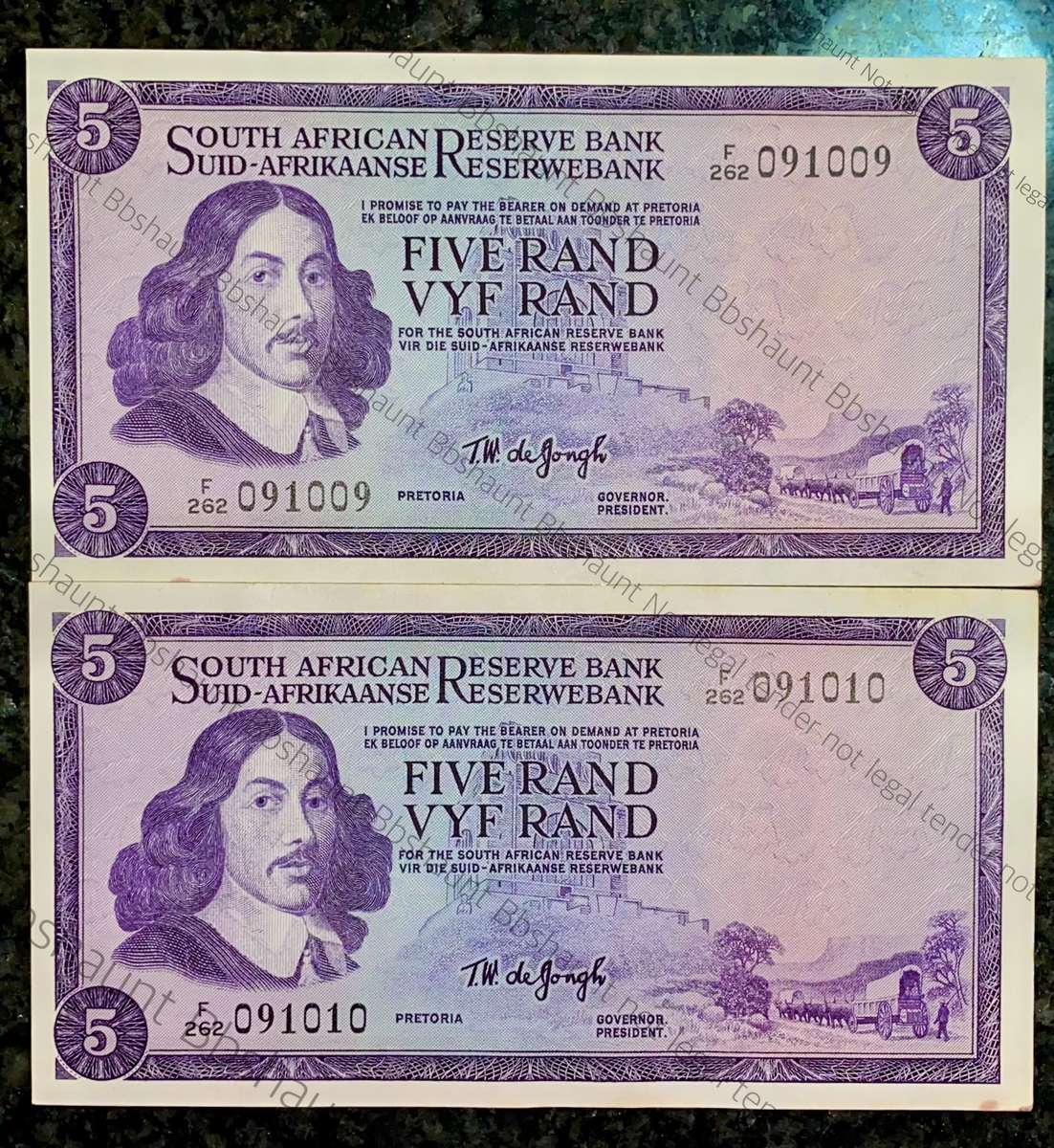 Tw De Jongh. R5 in sequence F262 /091010-009 unc-aunc 3rd issue 1975 (1 bid takes all)