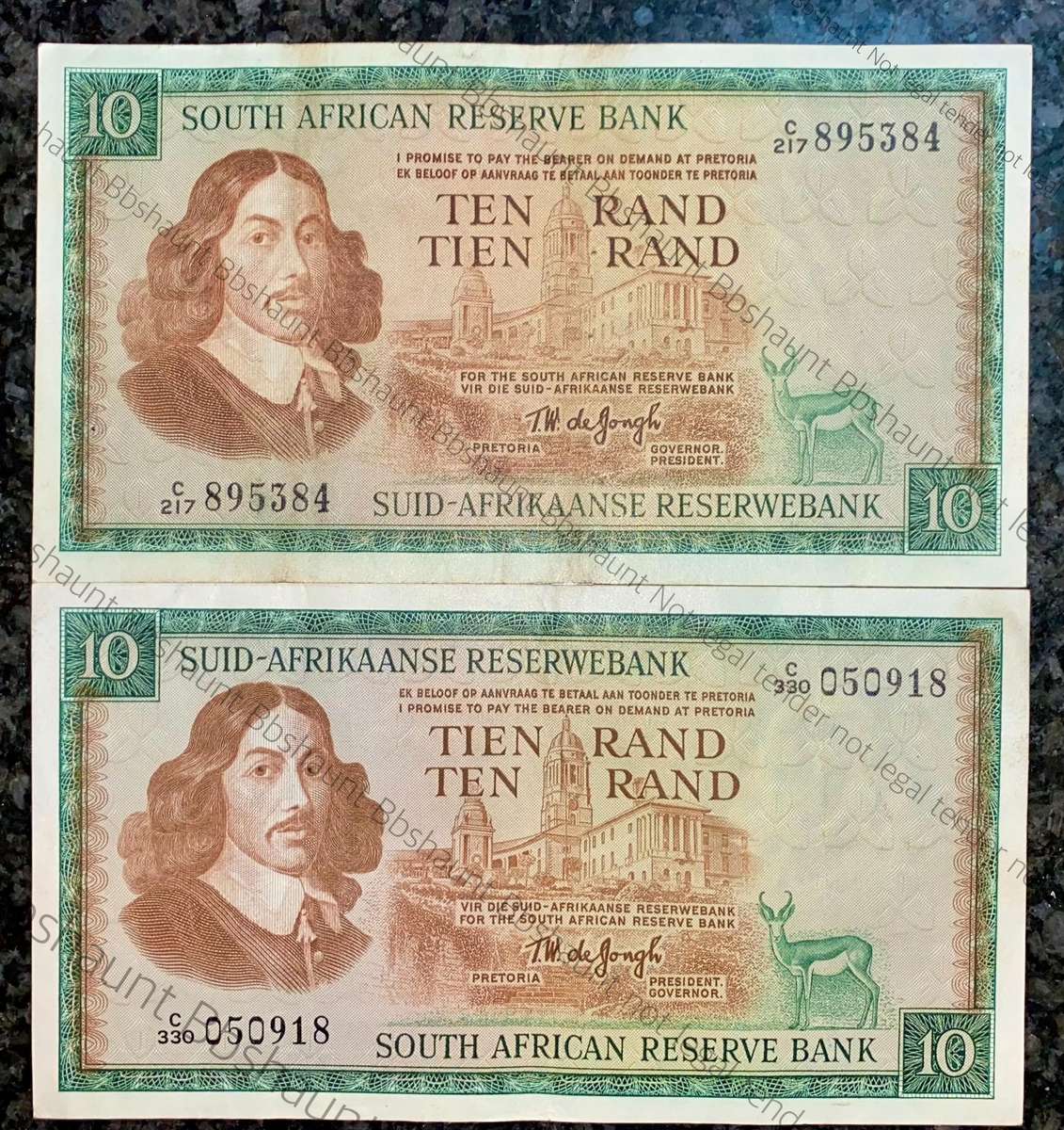 Tw De Jongh. R10 Springbuck & Van Riebeeck wtm 1967-1975 (1 bid takes all)