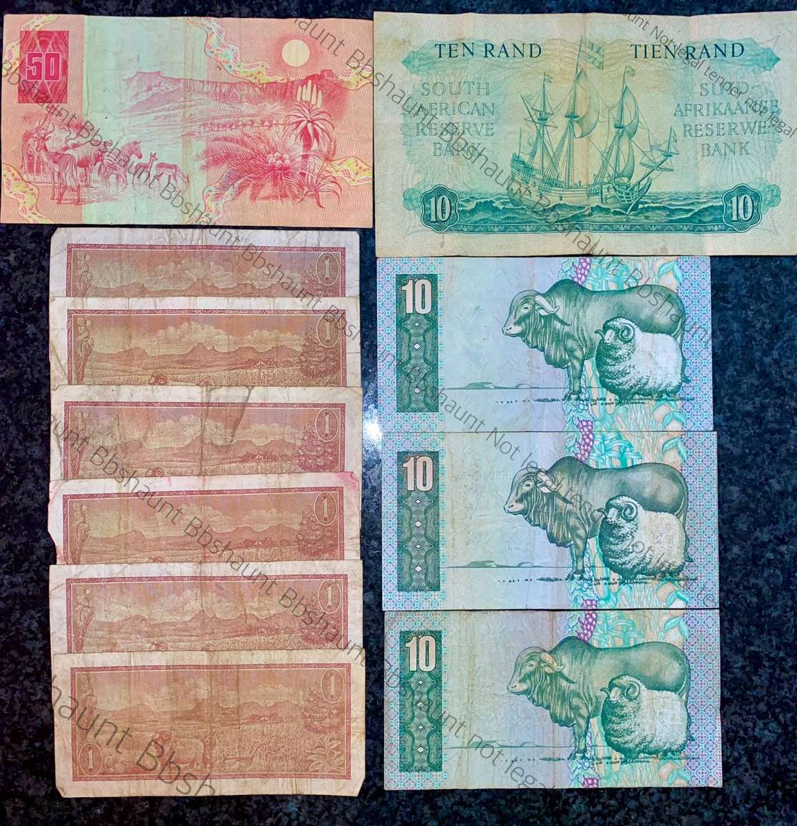 South Africa Banknotes lot - R50 - R10 & R1 (1 bid takes all))