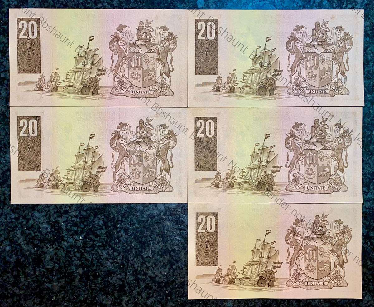 GPC De Kock. R20 in sequence D628 /054716-720 UNC 3rd issue 1984 (1 bid takes all )