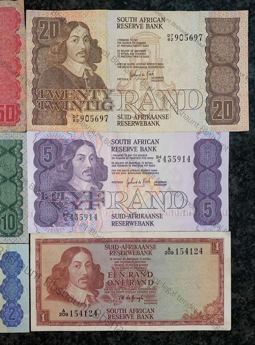 Complete Set GPC De Kock & decimals R50 TO R2 - 1980s (R1 de Jongh 1975) (1 bid takes all)