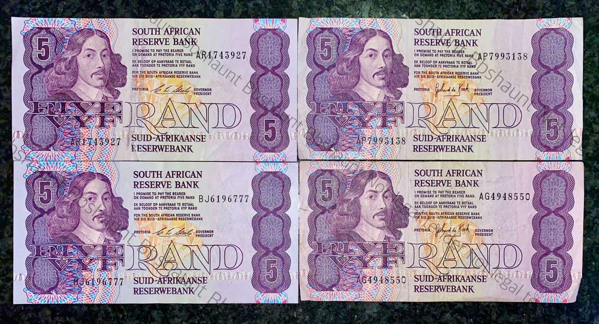 SET OF R5 NOTES VARIOUS GOVERNORS GPC DE KOCK 1980s & CL STALS 1990 (1 BID TAKES ALL )