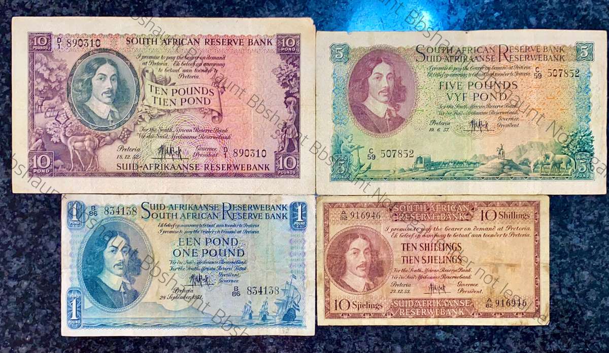 M.H De Kock set 10 pound to 10 shillings 1951/52/53/57 (1 bid takes all)