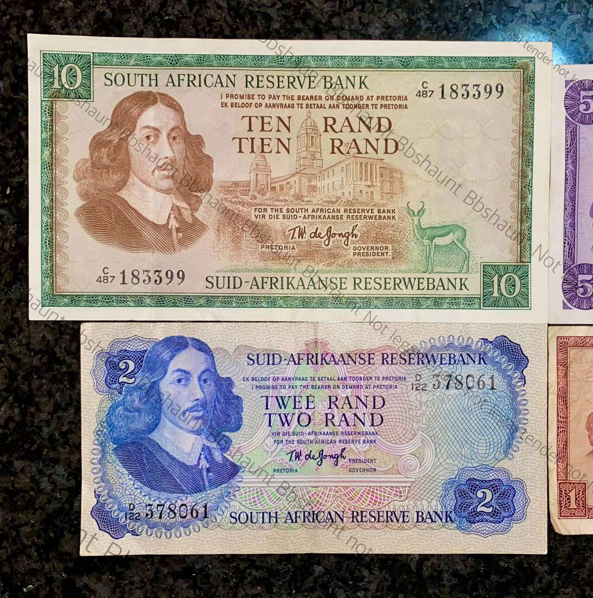 Complete Set Tw De Jongh R10 to R1 - Springbuck & Van Riebeeck wtm 1967-1975 (1 bid takes all)