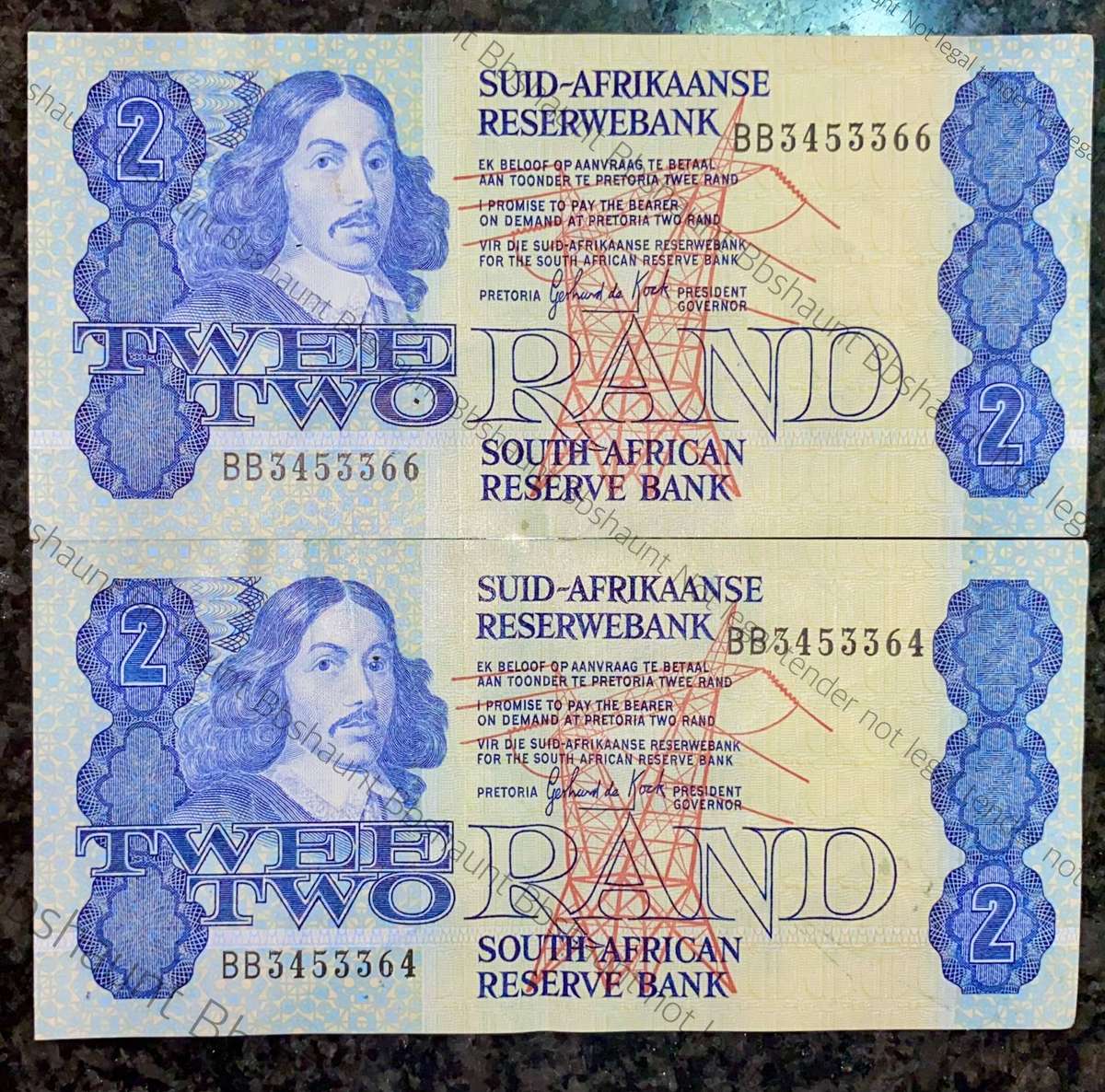 GPC De Kock. R2 close sequence BB3453366 & 364 -- 3rd issue 1984 (1 bid takes all )