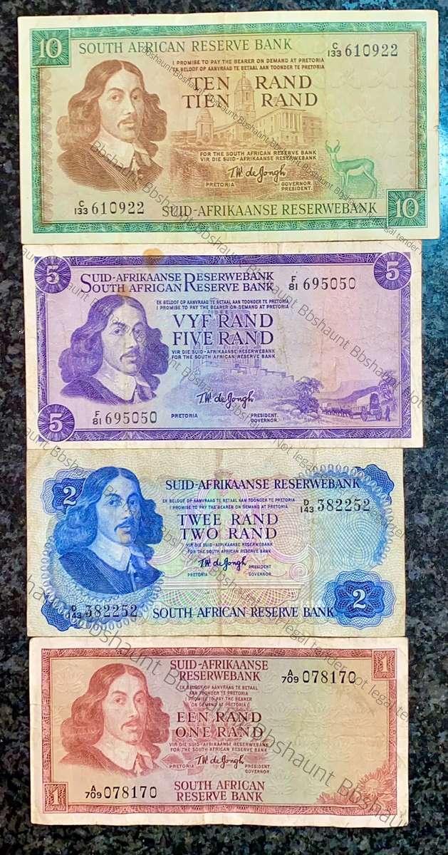 COMPLETE SET OF TW DE JONGH & DECIMALS R10 TO R1 - MOSTLY SPRINGBUCK WTM 1967-1975( 1 BID TAKES ALL)