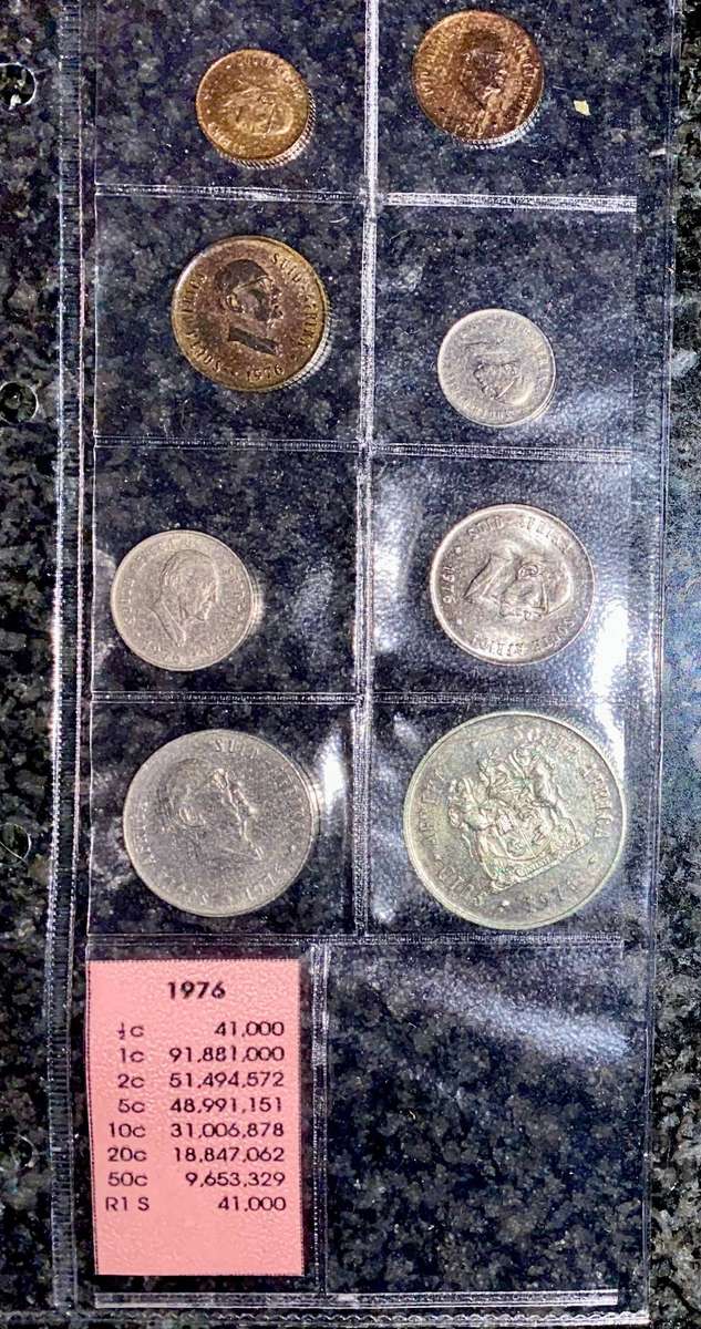 Complete Set Uncirculated 1976 Silver R1 to 1/2 cent with mintage info card