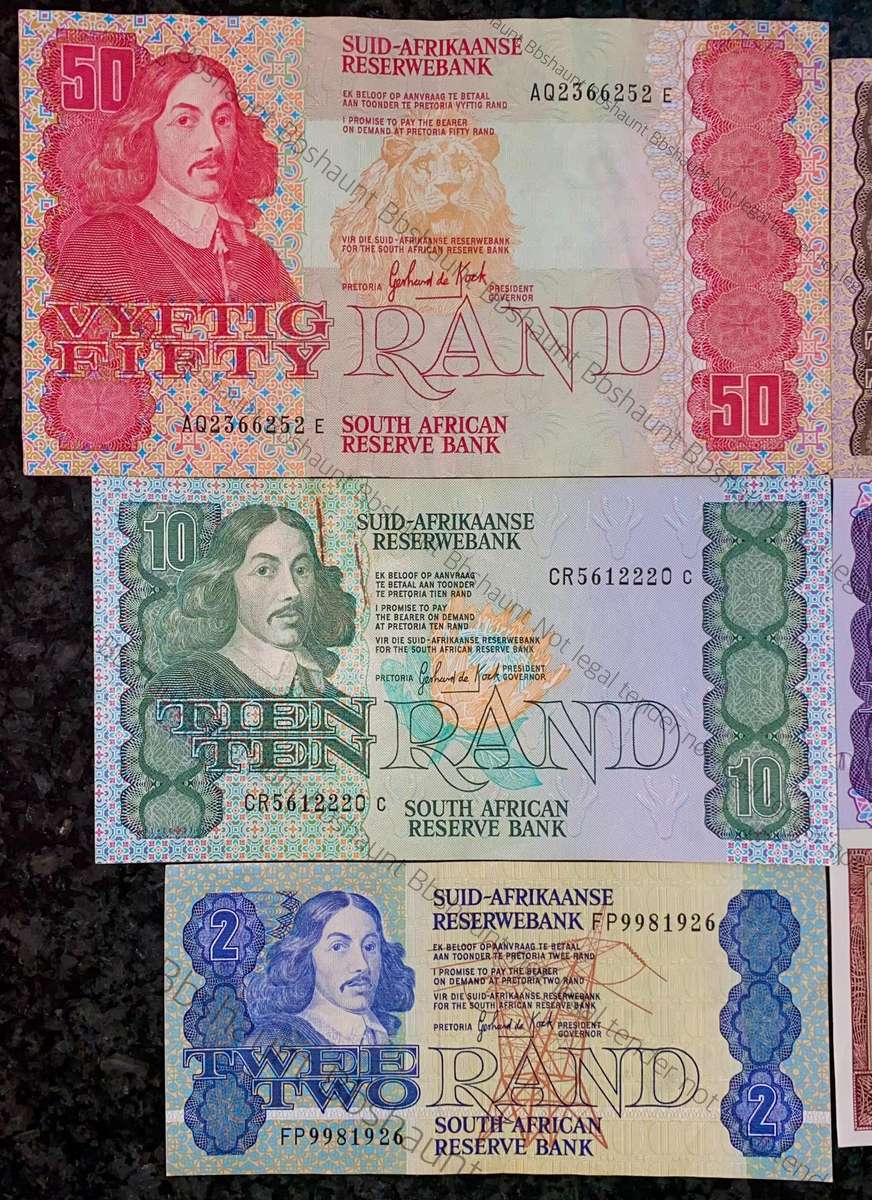 Complete Set GPC De Kock & decimals R50 TO R2 - 1980s (R1 de Jongh 1973) (1 bid takes all)