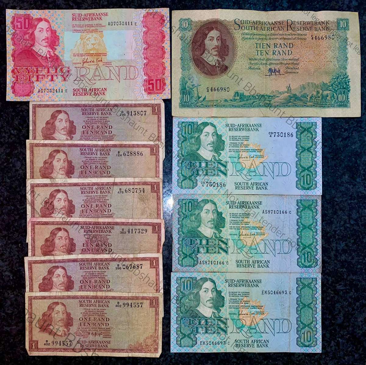 South Africa Banknotes lot - R50 - R10 & R1 (1 bid takes all))