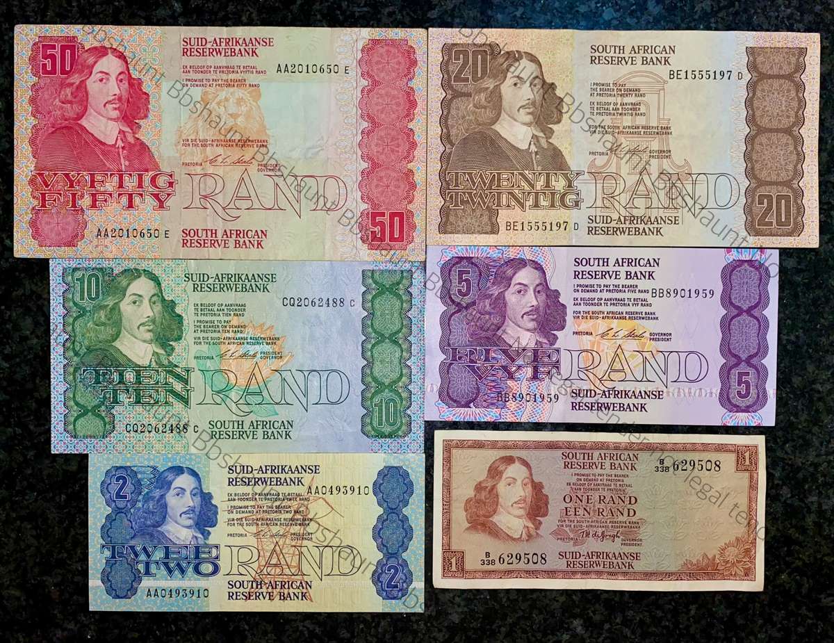 Complete set CL Stals R50AA to R2AA - 1st issue 1990 (R1 De Jongh 1975) (1 bid takes all)