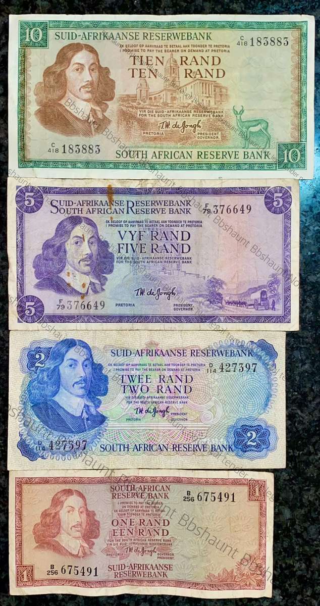 COMPLETE SET OF TW DE JONGH & DECIMALS R10 TO R1 -- 1967-1975 ( 1 BID TAKES ALL)