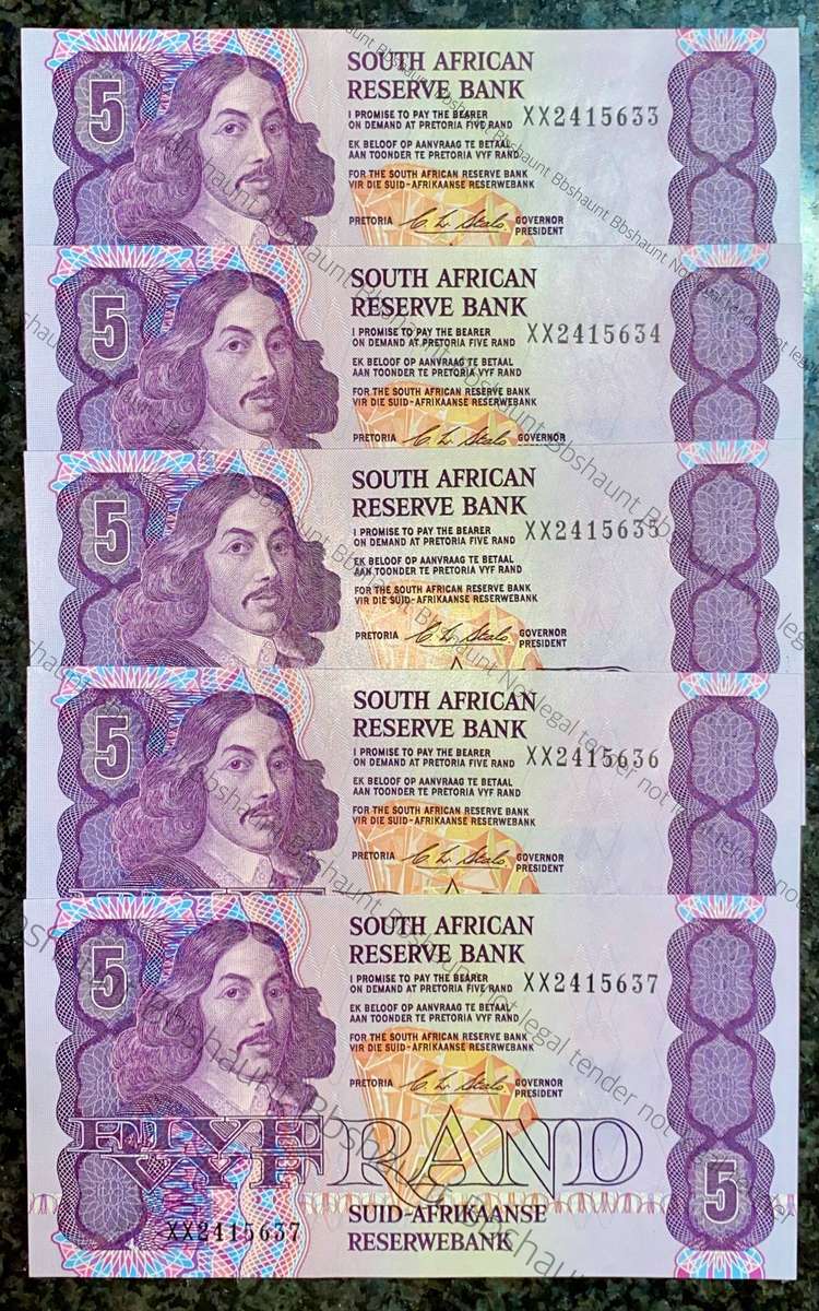 Replacement Notes CL Stals R5 in sequence XX2415633-637 UNC 1st issue 1990(1 bid takes all)