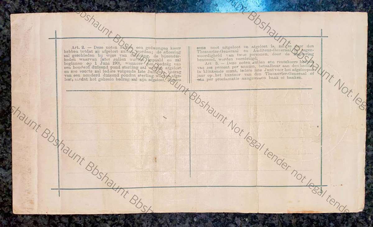 Z.A.R Pretoria 5 pound Government Noot 28-5-1900 - missing NO prefix - 9620 Spade Boarder