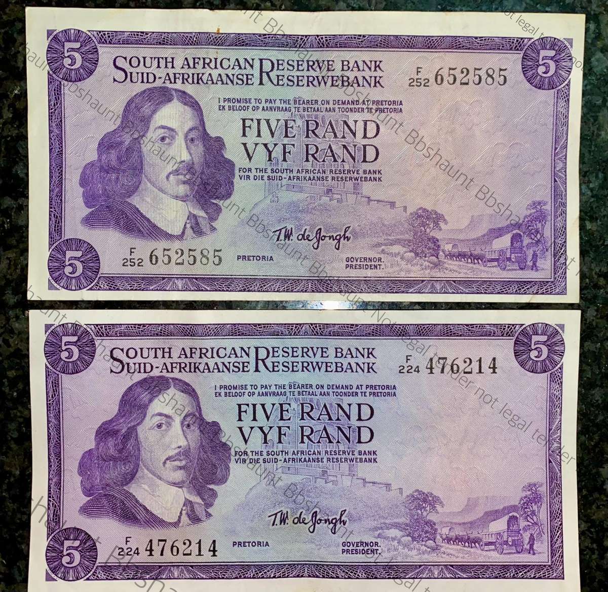 Tw De Jongh. Error R5 Springbuck & Van Riebeeck wtm 1967/1976 (1 bid takes all)