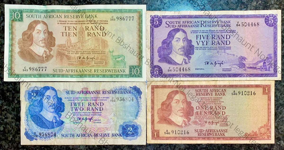 COMPLETE SET OF TW DE JONGH & DECIMALS R10 TO R1 - MOSTLY SPRINGBUCK WTM 1967-1975( 1 BID TAKES ALL)