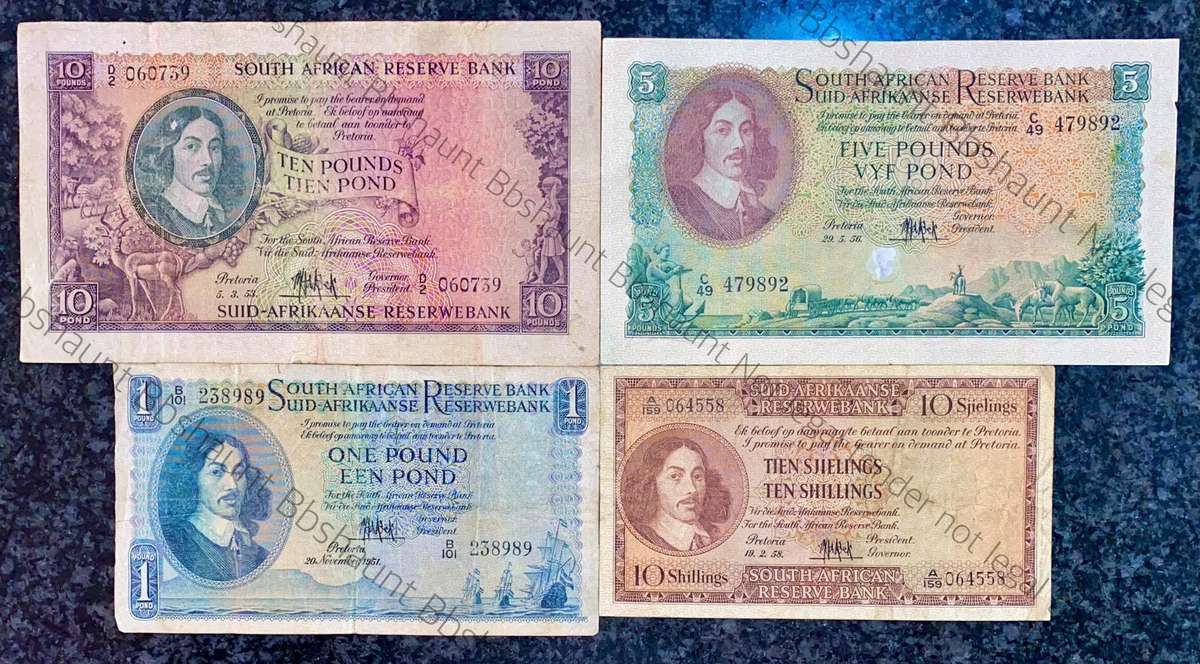 Mh De Kock. set 10 pound to 10 shillings 1951/53/56/58 (1 bid takes all)