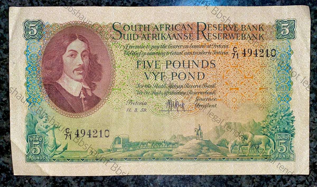 MH De Kock. 5 pound 11. 3. 1959 -- C71 clean note